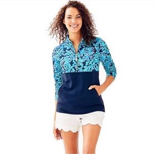 Lilly Pulitzer UPF 50+ Asher Popover Bright Navy In Too Deep